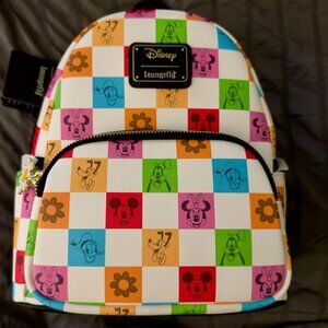 Disney Mickey and Friends Checkered Colorful Mini Loungefly Backpack